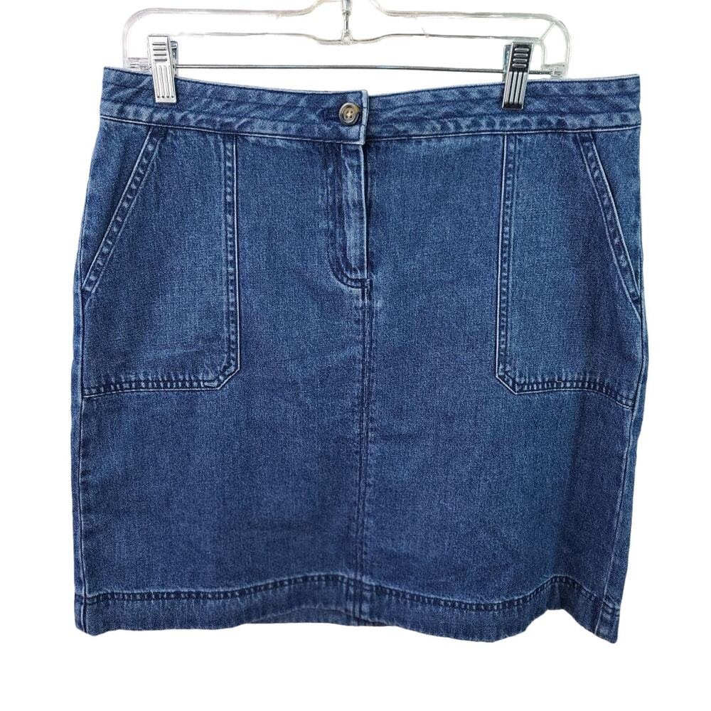 Boden Blue Denim Mini Jeans Skirt Slant Pockets 8